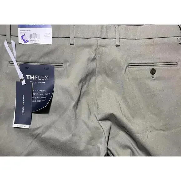 Tommy Hilfiger TH Flex Stretch Dress Pants Mens 38x32 Olive Khaki New With Tags - Picture 2 of 7